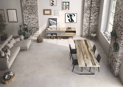 Emilceramica Be-Square Concrete | Dalle effet béton de couleur gris clair, ombrage non accentué, dalle 120x278 épaisseur 6,5 mm