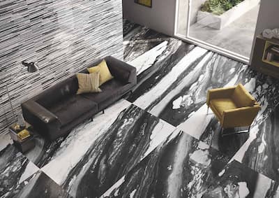 Emilceramica Tele di Marbre Calacatta Renoir Full Lappato | Carrelage effet marbre noir avec veines blanches. Chaque carreau est différent. Finition polie taille 60x120 épaisseur 10 mm