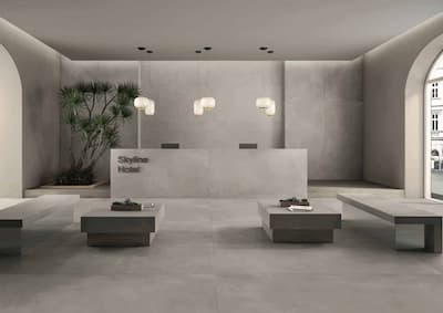 Ergon Trend Grey | Carrelage effet béton de couleur gris clair, ombrage non accentué, dalle 120x240 épaisseur 6,5 mm