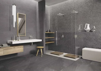 Ergon Stonetalk Dark | Carrelage imitation pierre couleur anthracite foncé. Surface minimal format 60x120, surface martelée 60x120, surface roulée 60x120