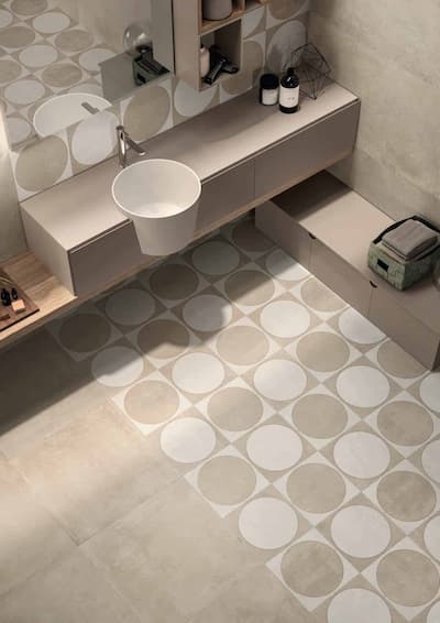 Emilceramica Be-Square Décorations Optical | Paire de décorations formées par un cercle de couleur Ivoire à l'intérieur d'un carré de couleur Sable taille 30x30