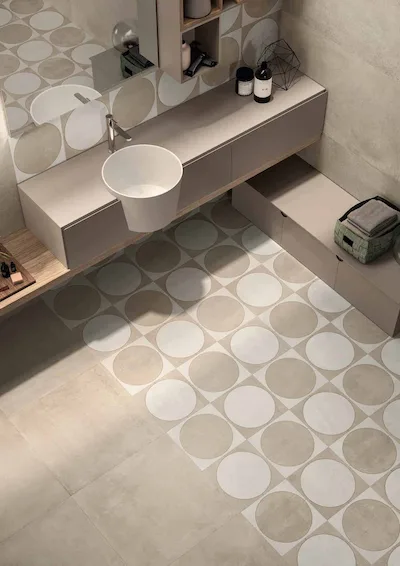 Emilceramica Be-Square Décorations Optical | Paire de décorations formées par un cercle de couleur Ivoire à l'intérieur d'un carré de couleur Sable taille 30x30